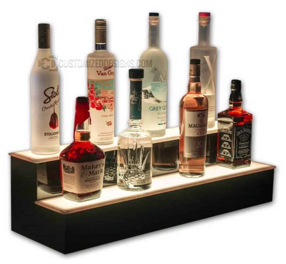 Display Shelving 96" LED BAR SHELVES Two Steps Lighted Liquor Bottle Shelf 