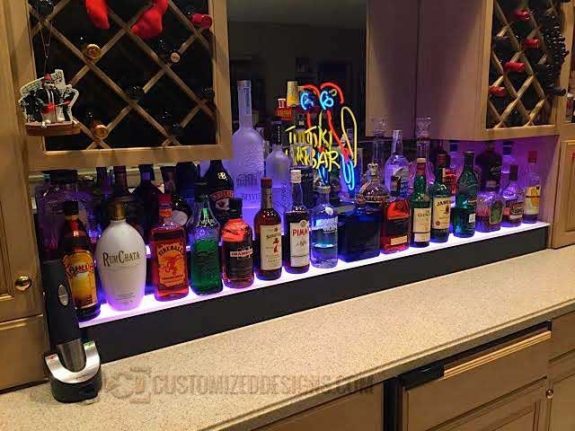 Display Shelving Lighted Liquor Bottle Shelf 96" LED BAR SHELVES Two Steps 