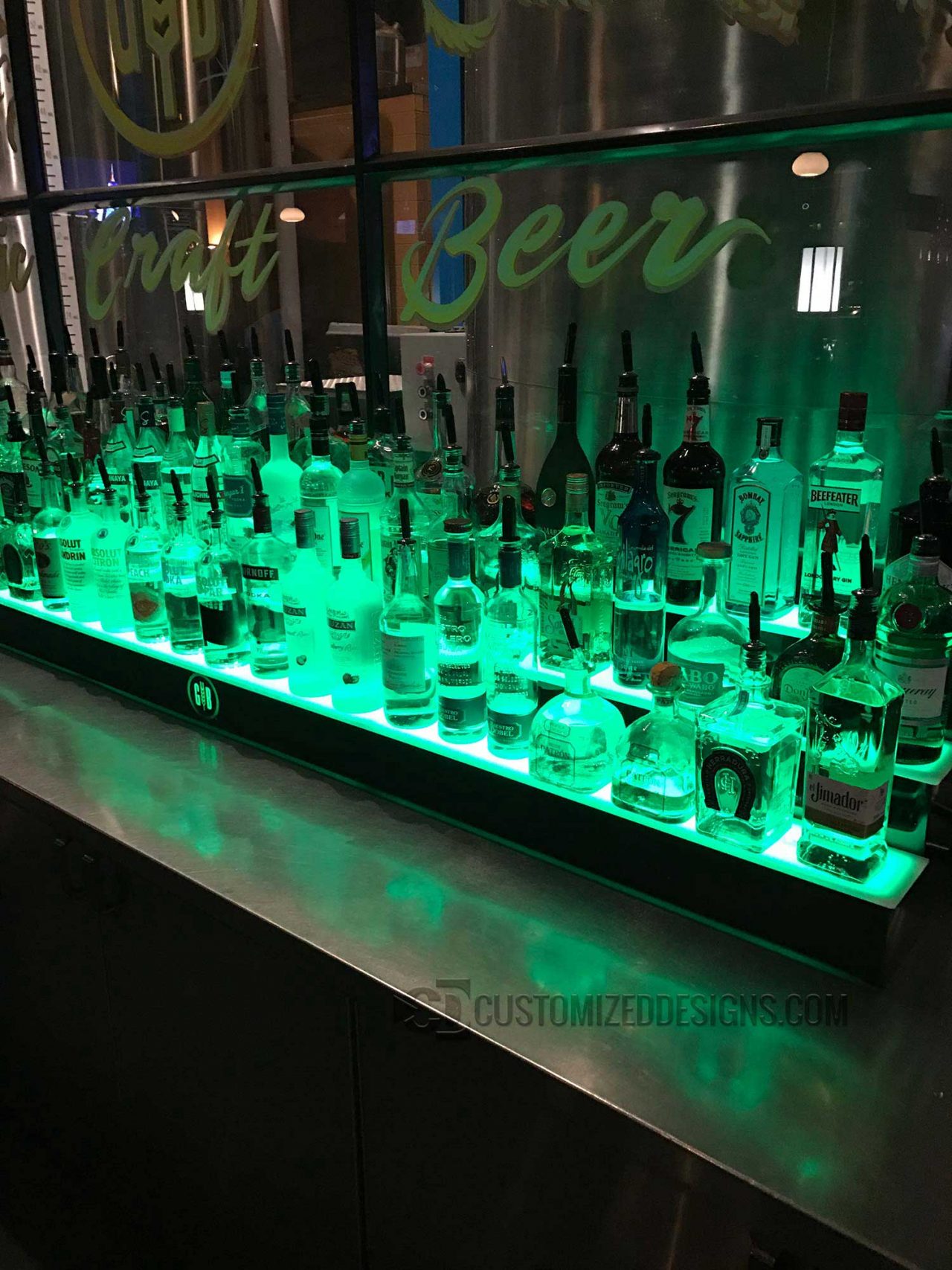 3 Tier Liquor Shelves w/ Green Lighting