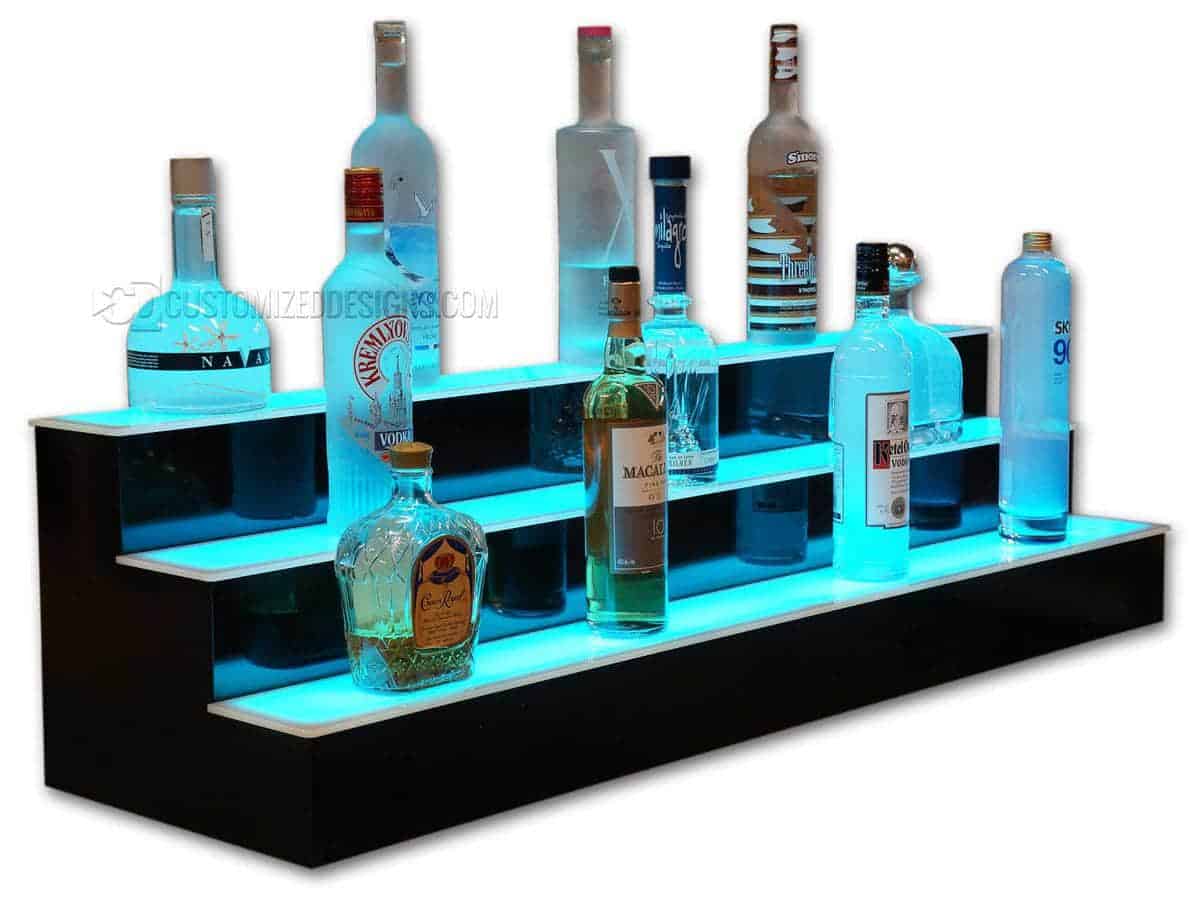 Liquor Bottle Display Rack 90" LED BAR SHELVES Four Steps Lighted Bar Shelf 