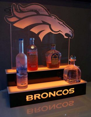 Denver Broncos Lighted Liquor Shelving w/ Edge Lit Logo