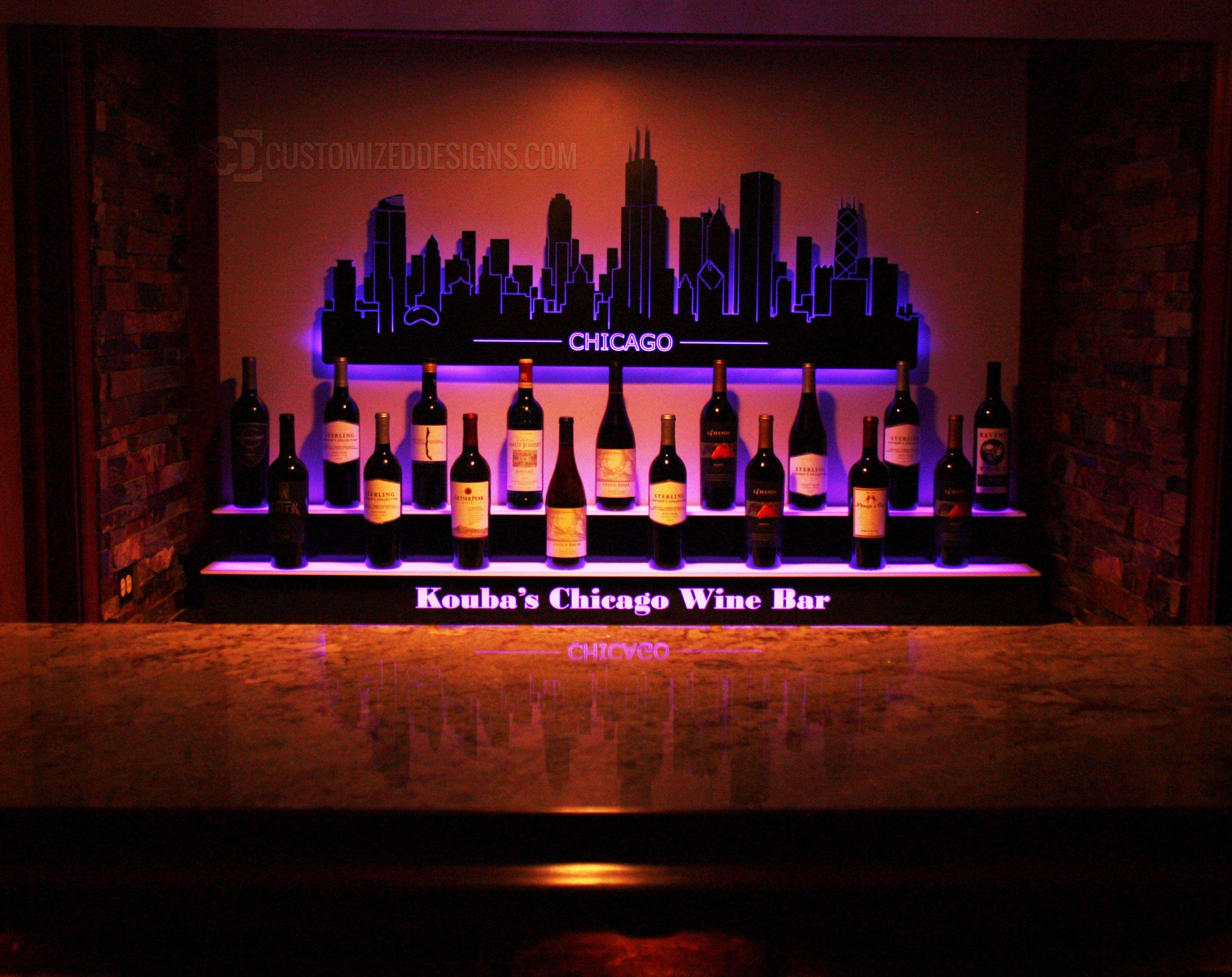 Home Back Bar Display & Lighted Chicago Skyline
