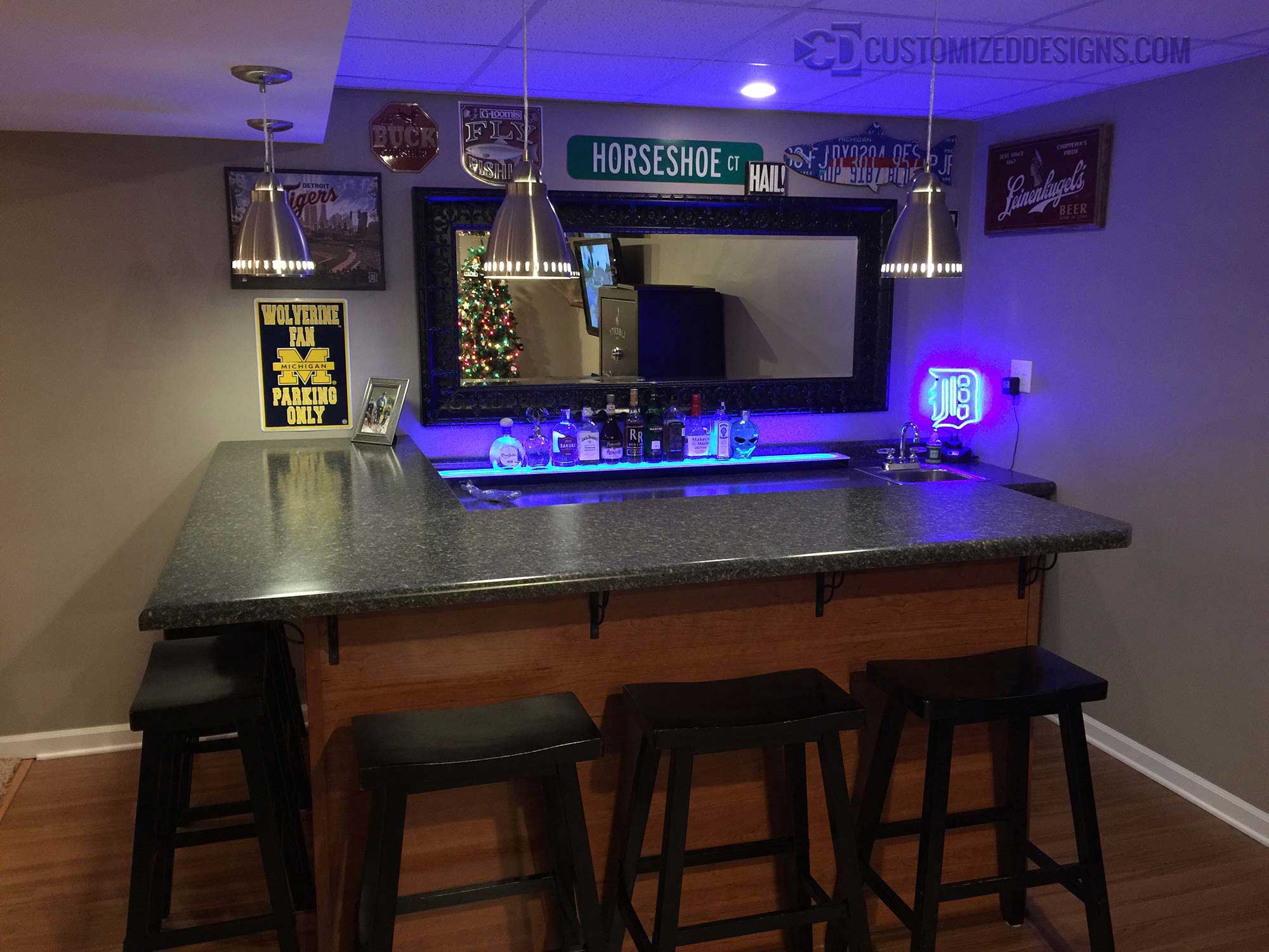 Detroit Michigan Themed Home Bar