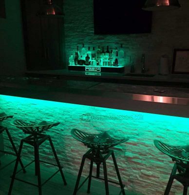 Home Bar With Wrap Style Liquor Display & Under Bar LED Lighting