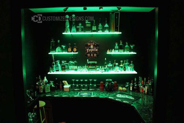 LED Wall Shelving w/ Tequila Collection Display