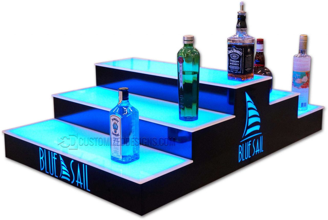 Custom 3 Step Island Liquor Display Rack With Lighted Logos