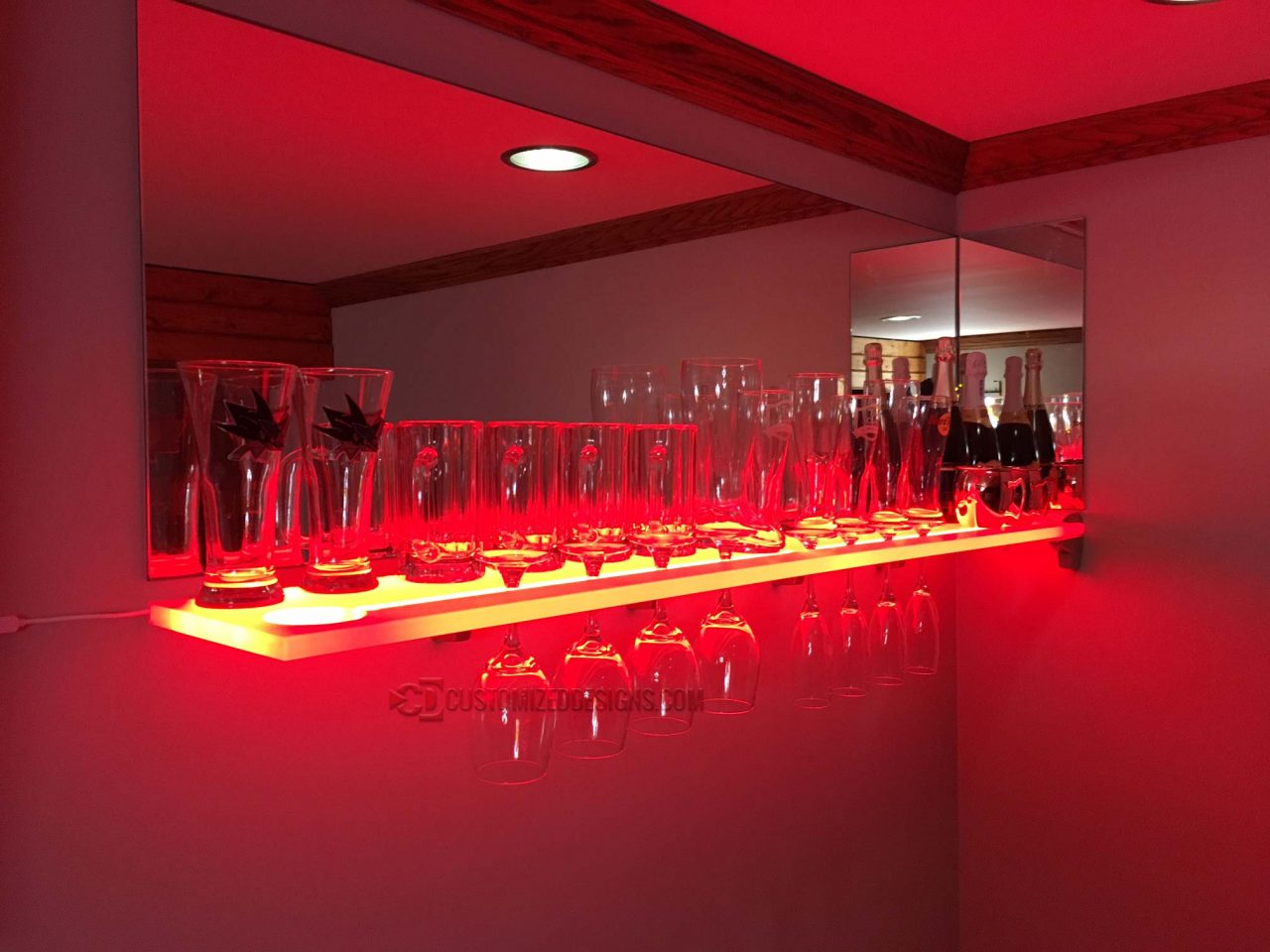 LED Wine Glass Shelving w/ Red Lighting