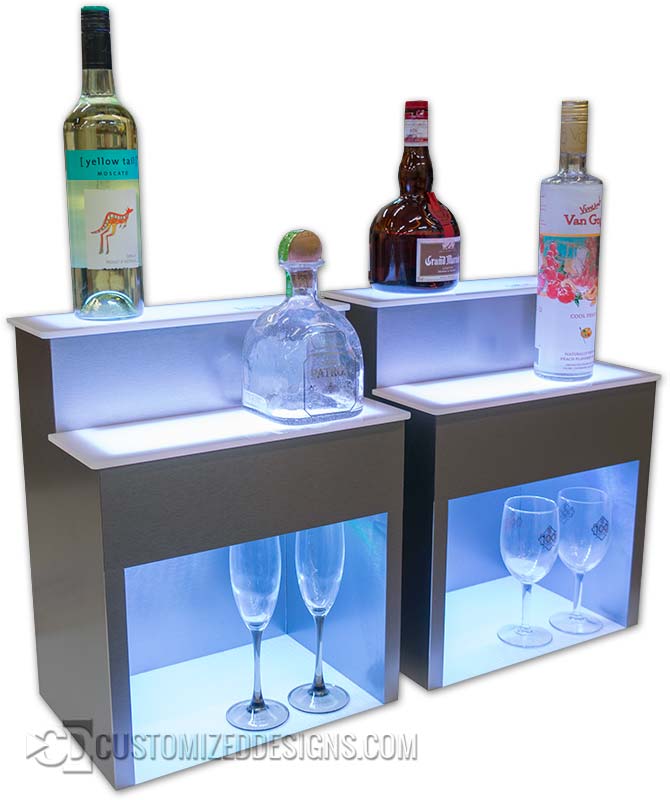 2 Tier Raised Liquor Display w/ Stainless Finish - 8" Storage Height