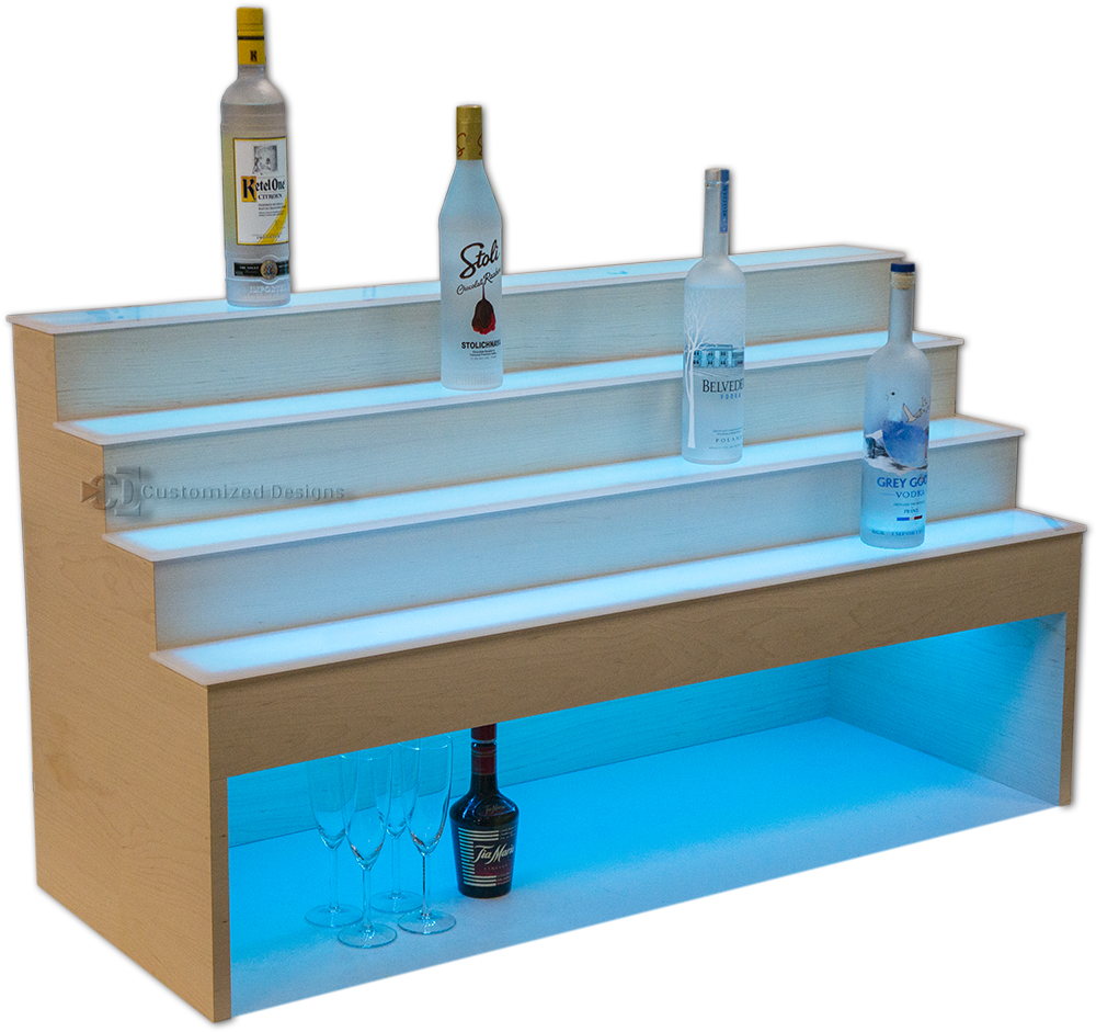 Raised Liquor Shelves w/ 10 inch High Storage for Glasses