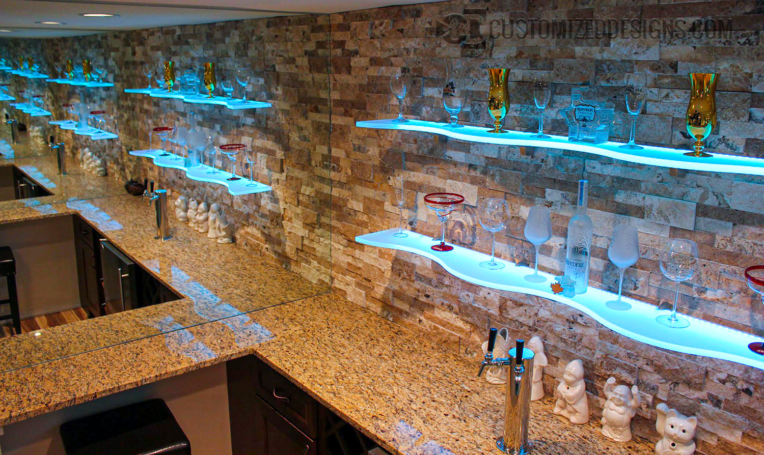 Curved LED Lighted Floating Shelves - Style A
