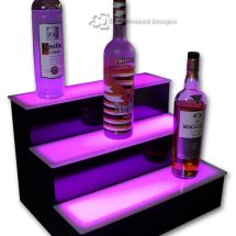 3 Step Home Bar Liquor Display w/ Pink Lighting