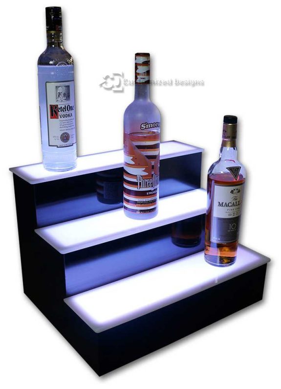 3 Step Home Bar Liquor Display w/ White Lighting