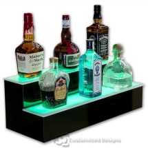 2 Tier Home Bar Liquor Display - Green Lighting