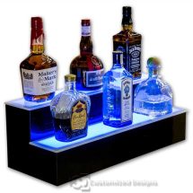 2 Tier Home Bar Liquor Display - Blue Lighting