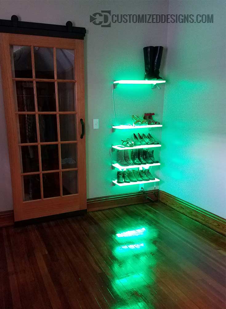 Lighted Shelves Displaying Shoes
