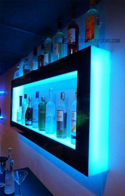 LED Wall Display Shelves with Cyan Lighting