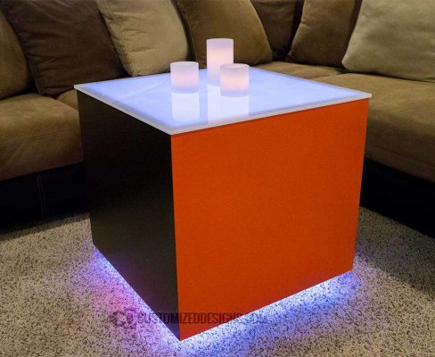 LED Cubix Table w/ Orange & Brown Finish