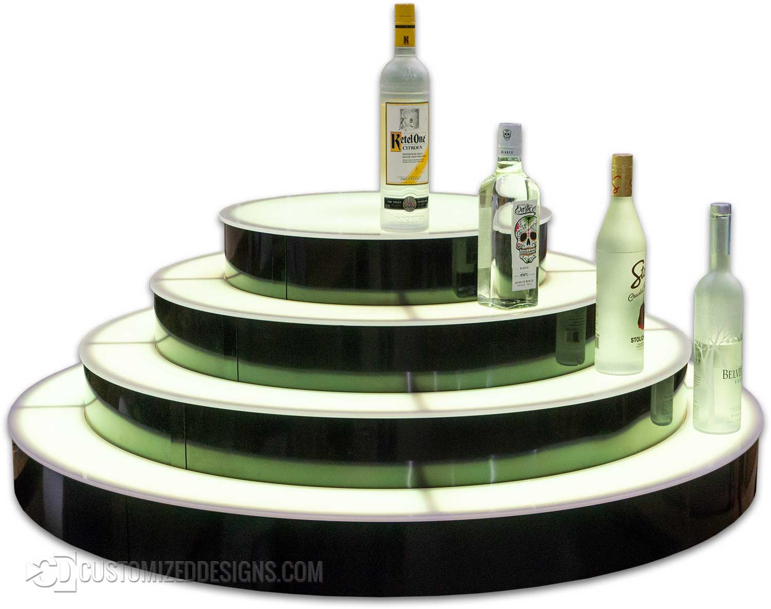 Circular Island Style 4 Tier Lighted Liquor Bottle Display