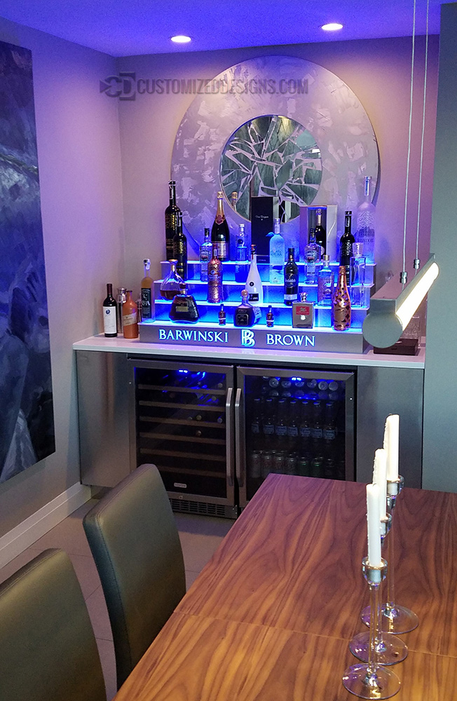 Home Back Bar w/ 4 Tier LED Lighted Liquor Display - Stainless Steel Finish