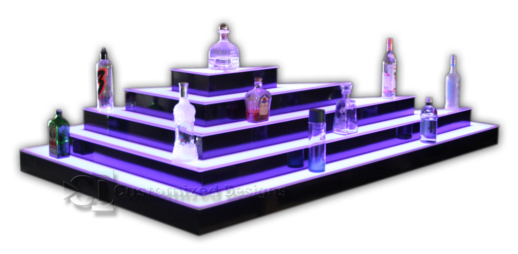 Custom Triangular Shaped 5 Tier LED Lighted Island Liquor Display